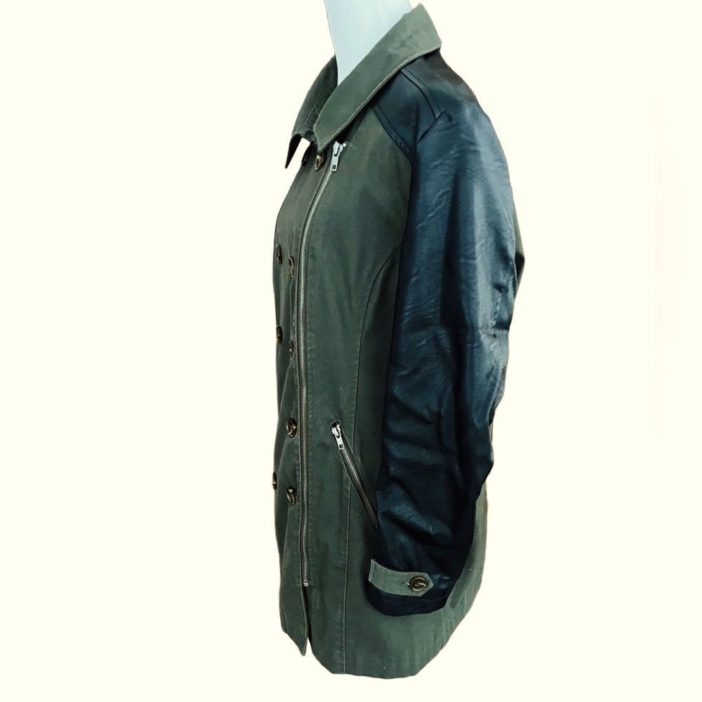 Motto Military Trench Coat with Faux Leather Trim olive green/black size M - Picture 6 of 10